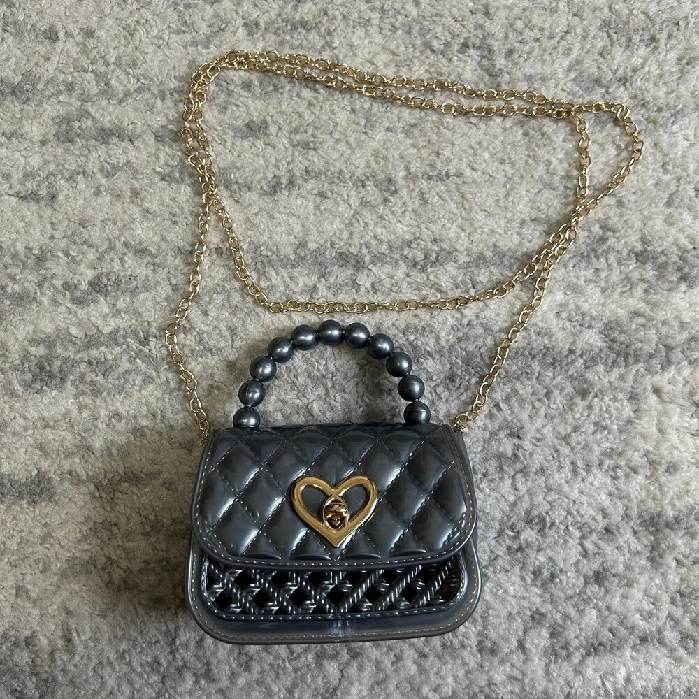 Grey Micro Purse w Metal Chain Crossbody